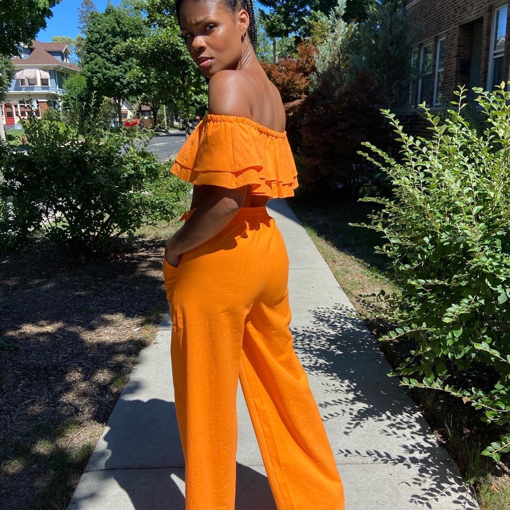 Orange Off-Shoulder Jumpsuit